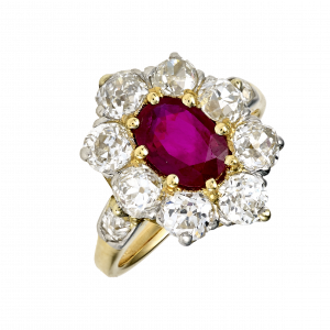 Bague Pompadour Rubis Et Diamants vers 1880