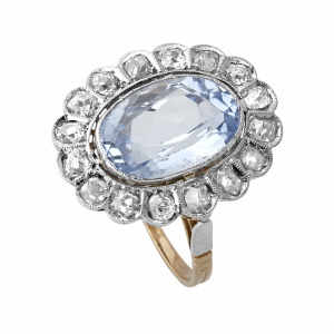 Bague festonnée aigue-marine et diamants vers 1920