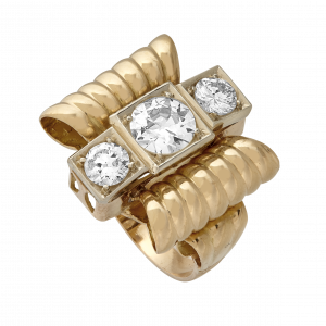 Bague noeud diamants et godrons vers 1950