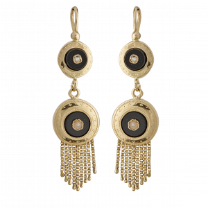 Boucles pendantes onyx, pampilles et 1/2 perles fines Naopléon III