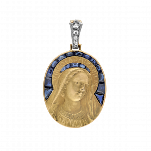Médaille Vierge Saphirs Calibrés Vers 1920