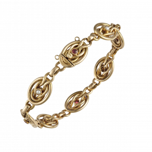 Bracelet maillons ovales rubis et demi perles fines vers 1900