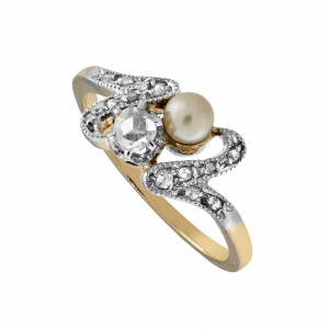 Bague diamants et perle fine vers 1910