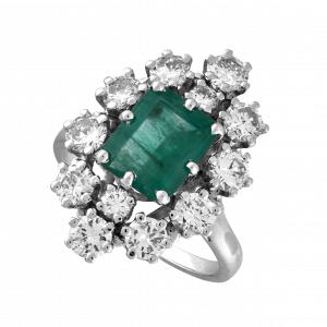 Bague navette émeraude et brillants