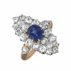 Bague Marquise saphir et diamants fin XIXe