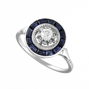 Bague ronde saphirs calibrés et diamants vers 1920
