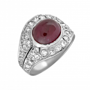 Bague jonc rubis cabochon et diamants