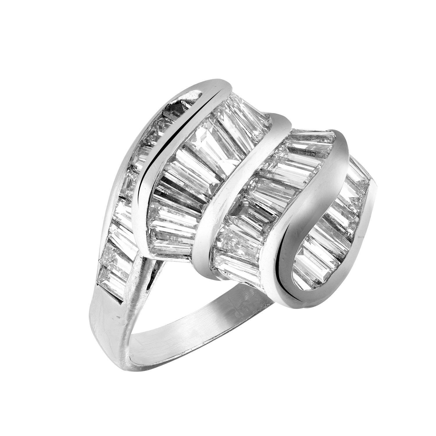 Bague volutes diamants baguettes Gerphagnon