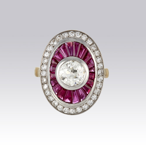 Bague Style 1925 diamants et rubis calibrés Gerphagnon