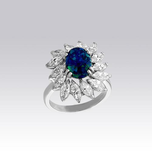 Bague opale et diamants navettes Gerphagnon