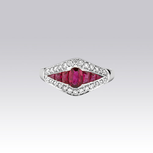 Bague jarretière rubis et diamants style Art Déco Gerphagnon