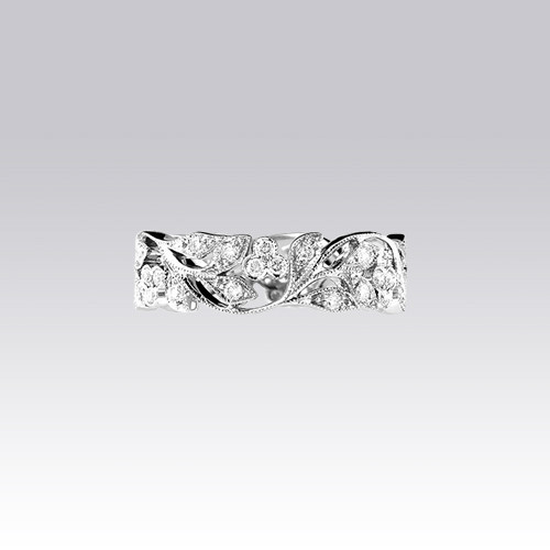 Bague ruban ajourée à motif floral et diamants Gerphagnon