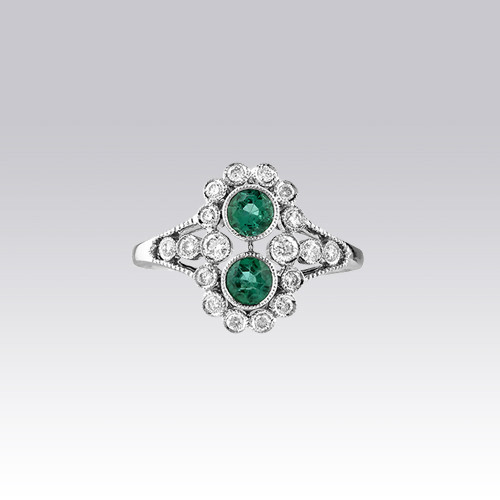 Bague "Toi et Moi" émeraudes et diamants Gerphagnon