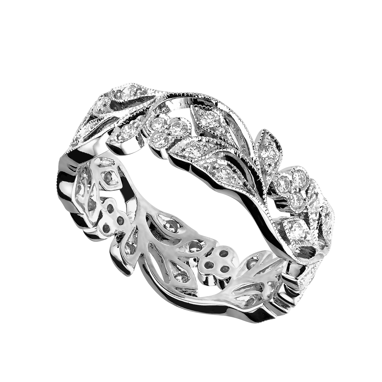 Bague ruban ajourée à motif floral et diamants Gerphagnon