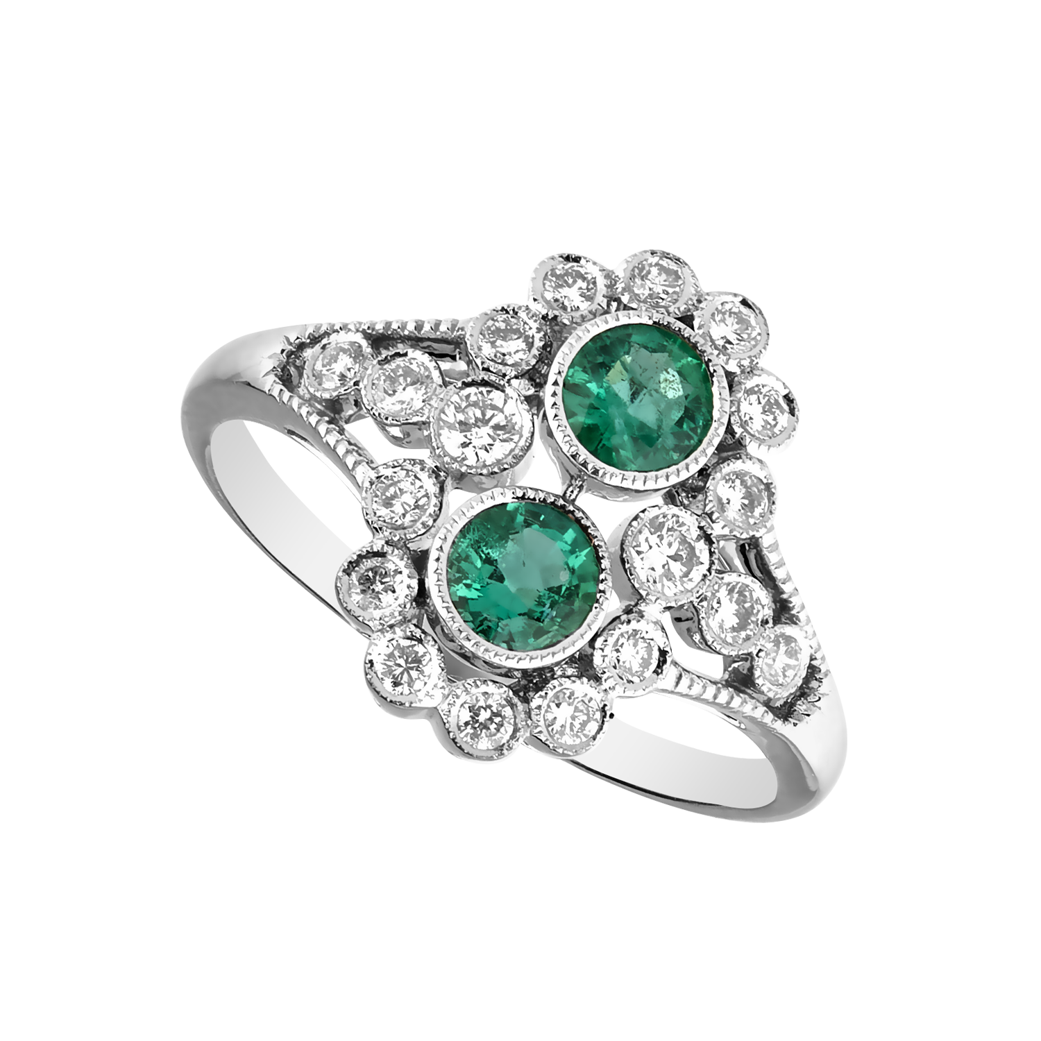 Bague "Toi et Moi" émeraudes et diamants Gerphagnon
