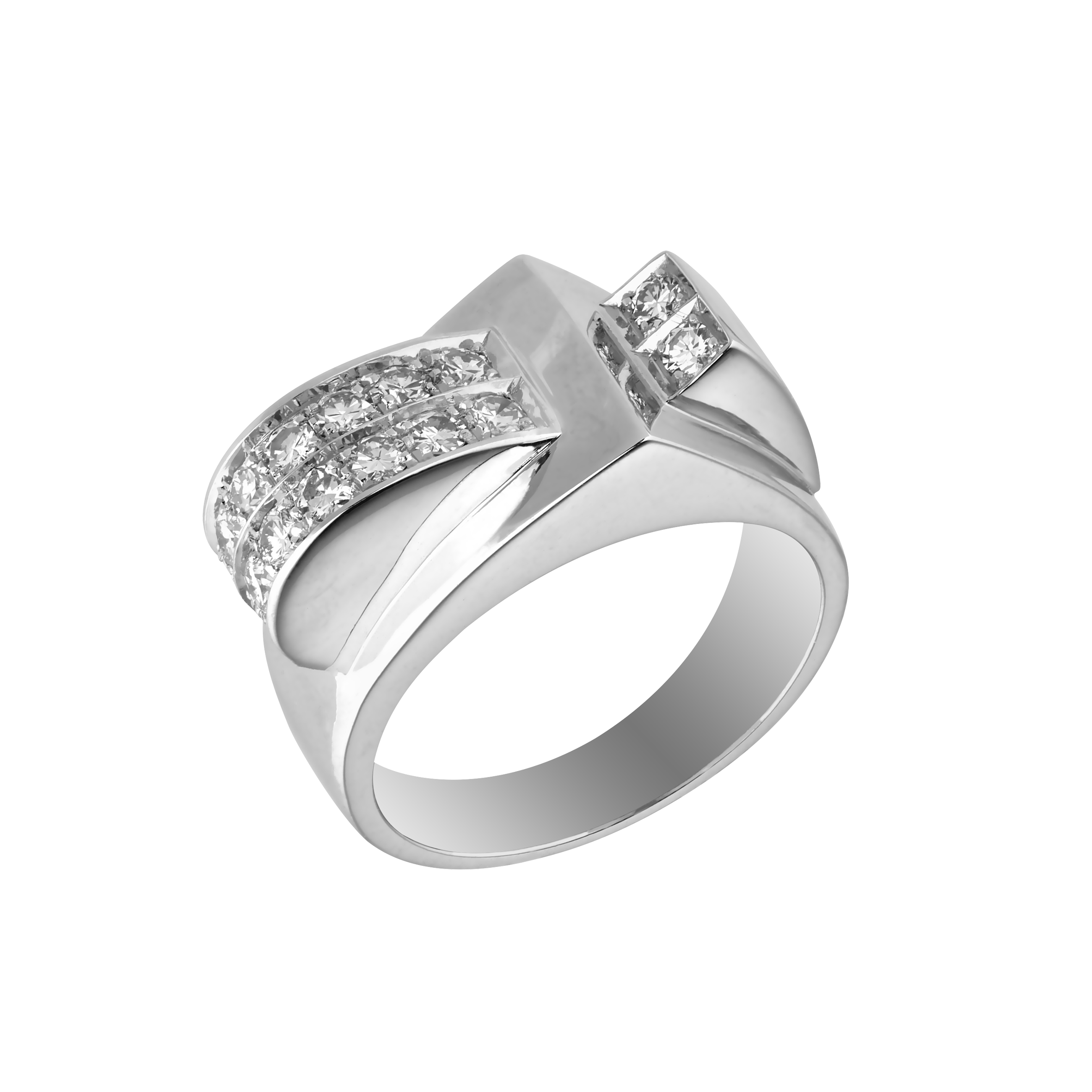 Bague Tank or blanc et brillants style Art Déco Gerphagnon