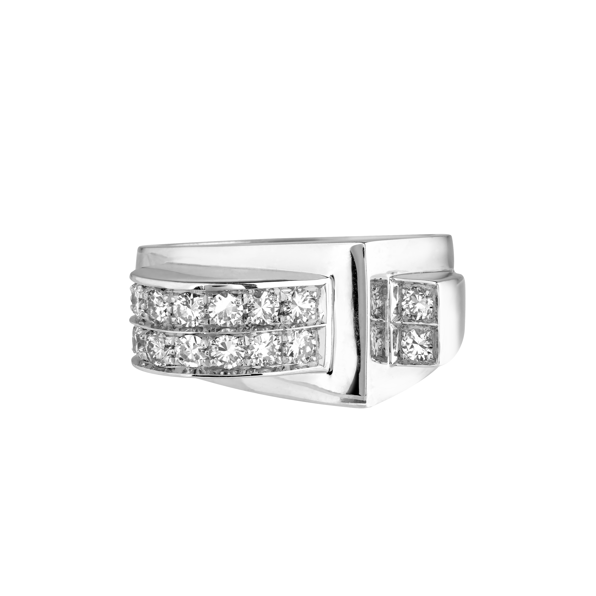 Bague Tank or blanc et brillants style Art Déco Gerphagnon