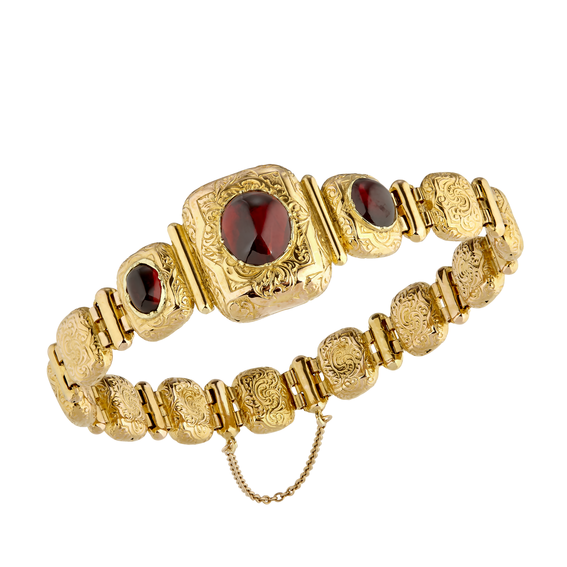 Bracelet ciselé grenats cabochons époque Charles X Gerphagnon