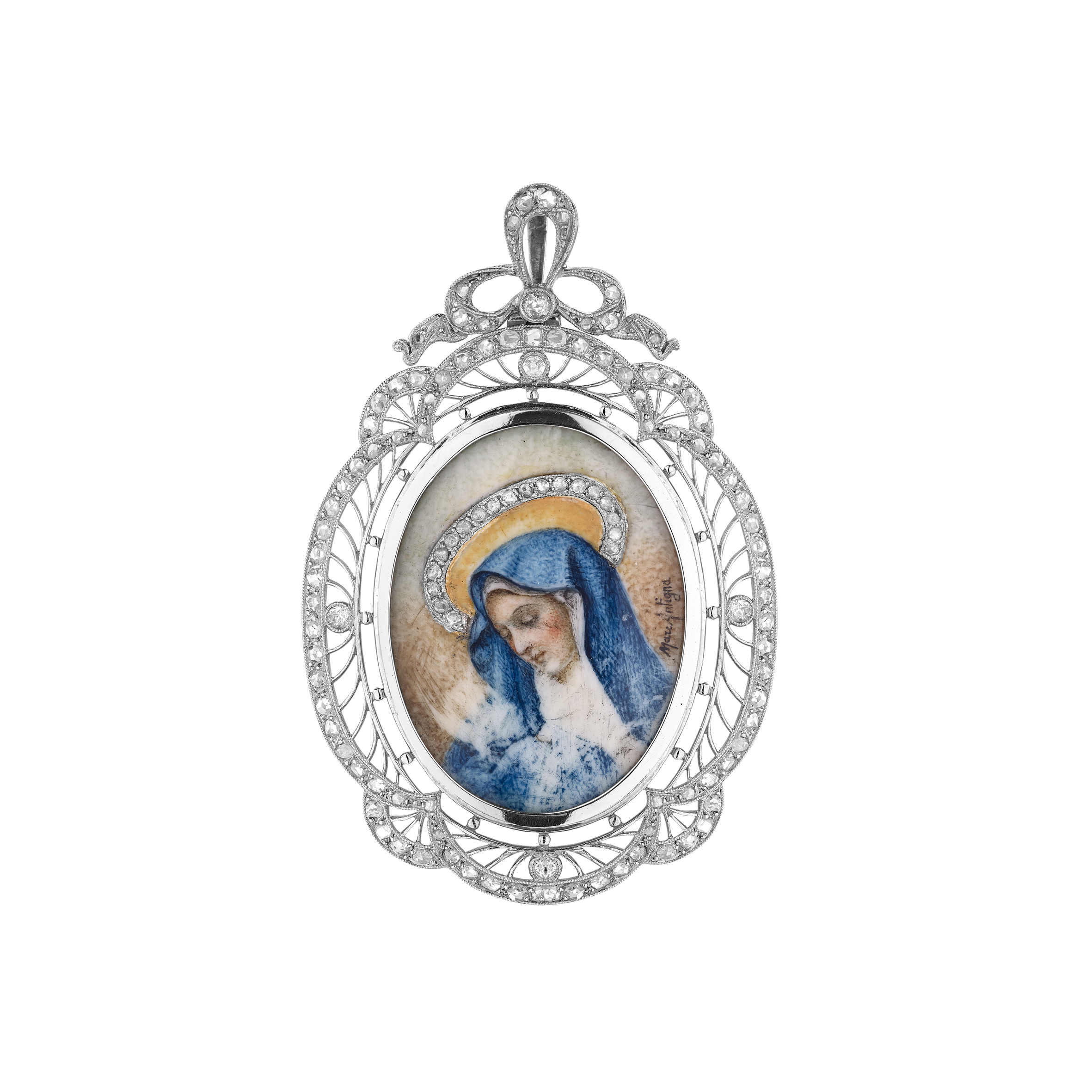 Pendentif platine "miniature sur ivoire" fin XIXe Gerphagnon