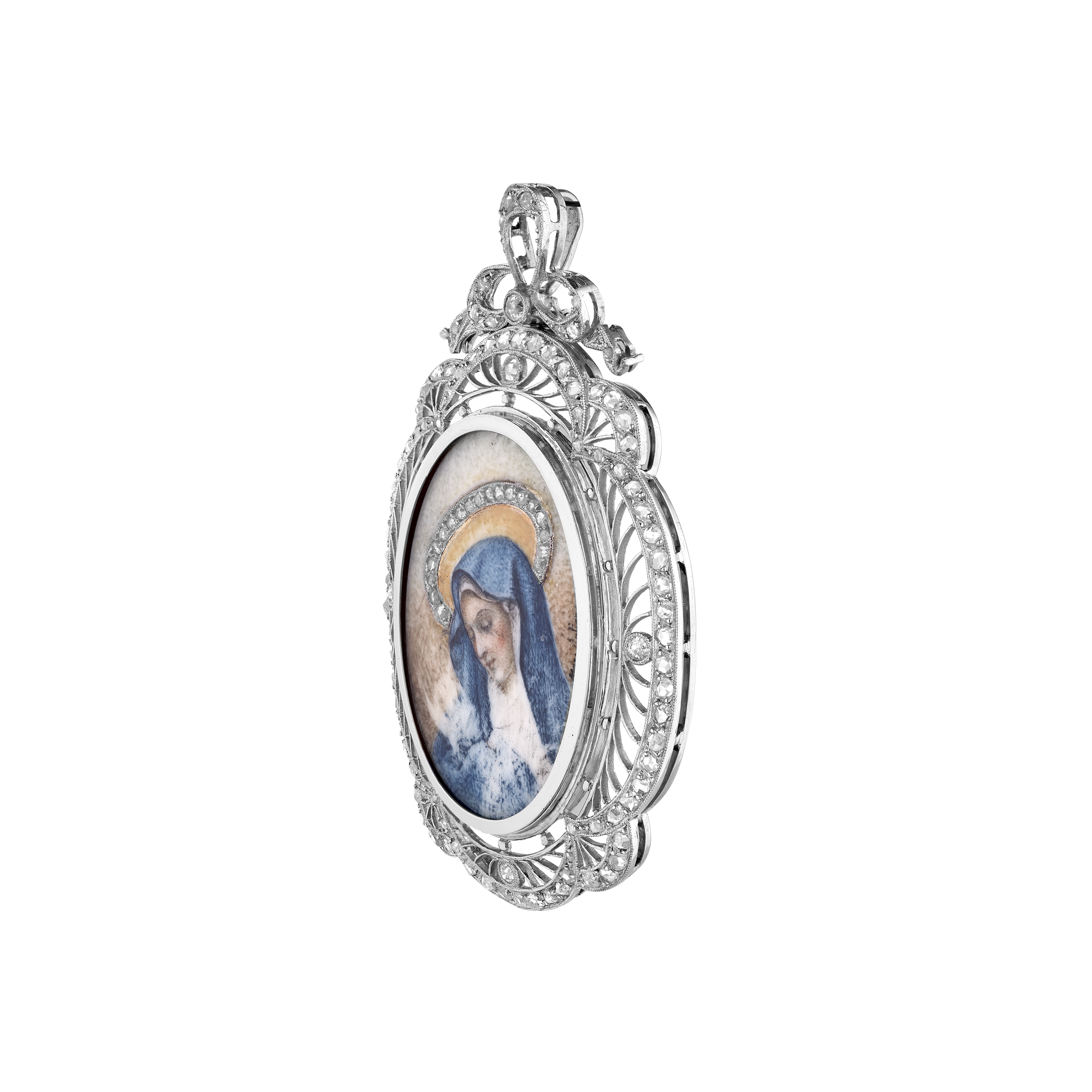 Pendentif platine "miniature sur ivoire" fin XIXe Gerphagnon
