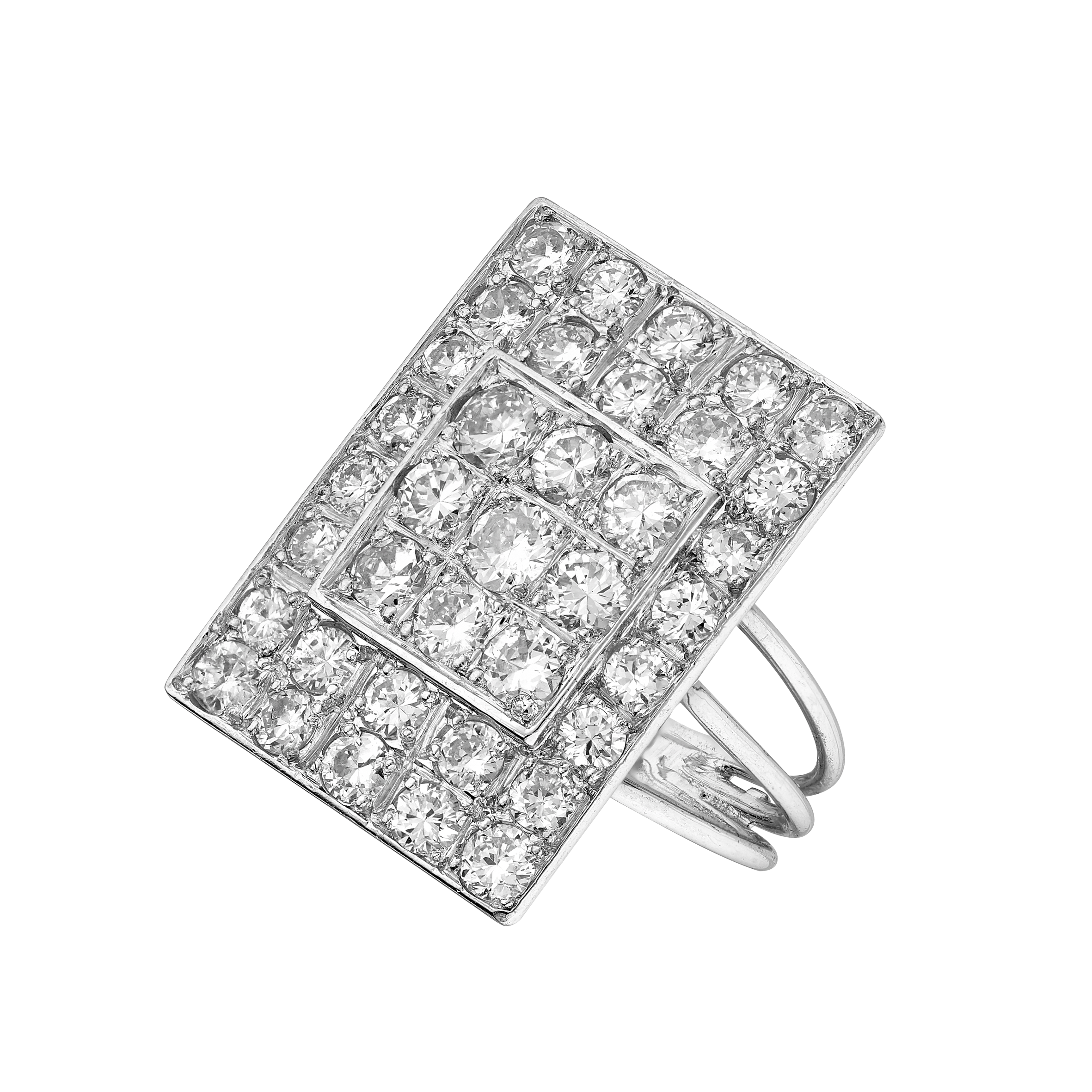 Bague rectangle pavée diamants vers 1950 Gerphagnon
