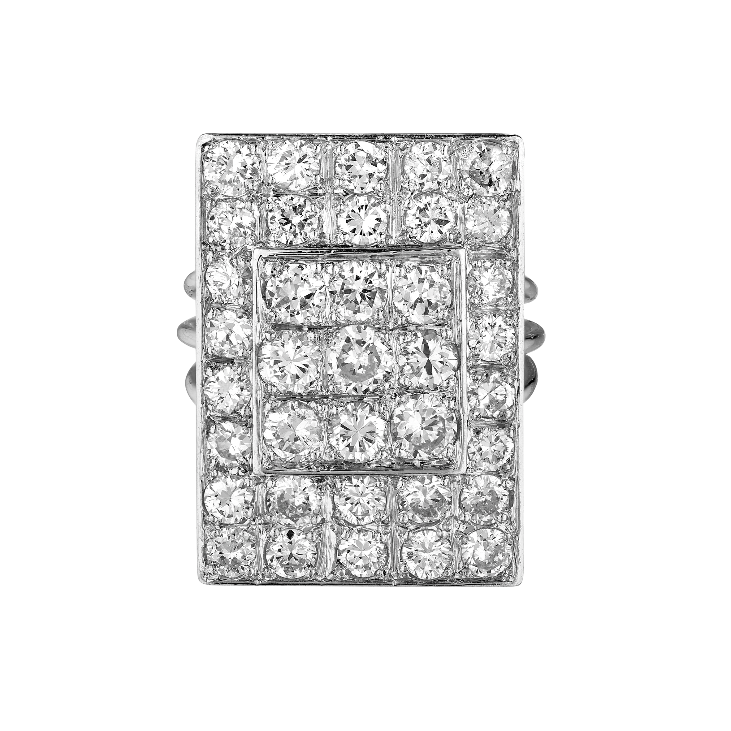 Bague rectangle pavée diamants vers 1950 Gerphagnon
