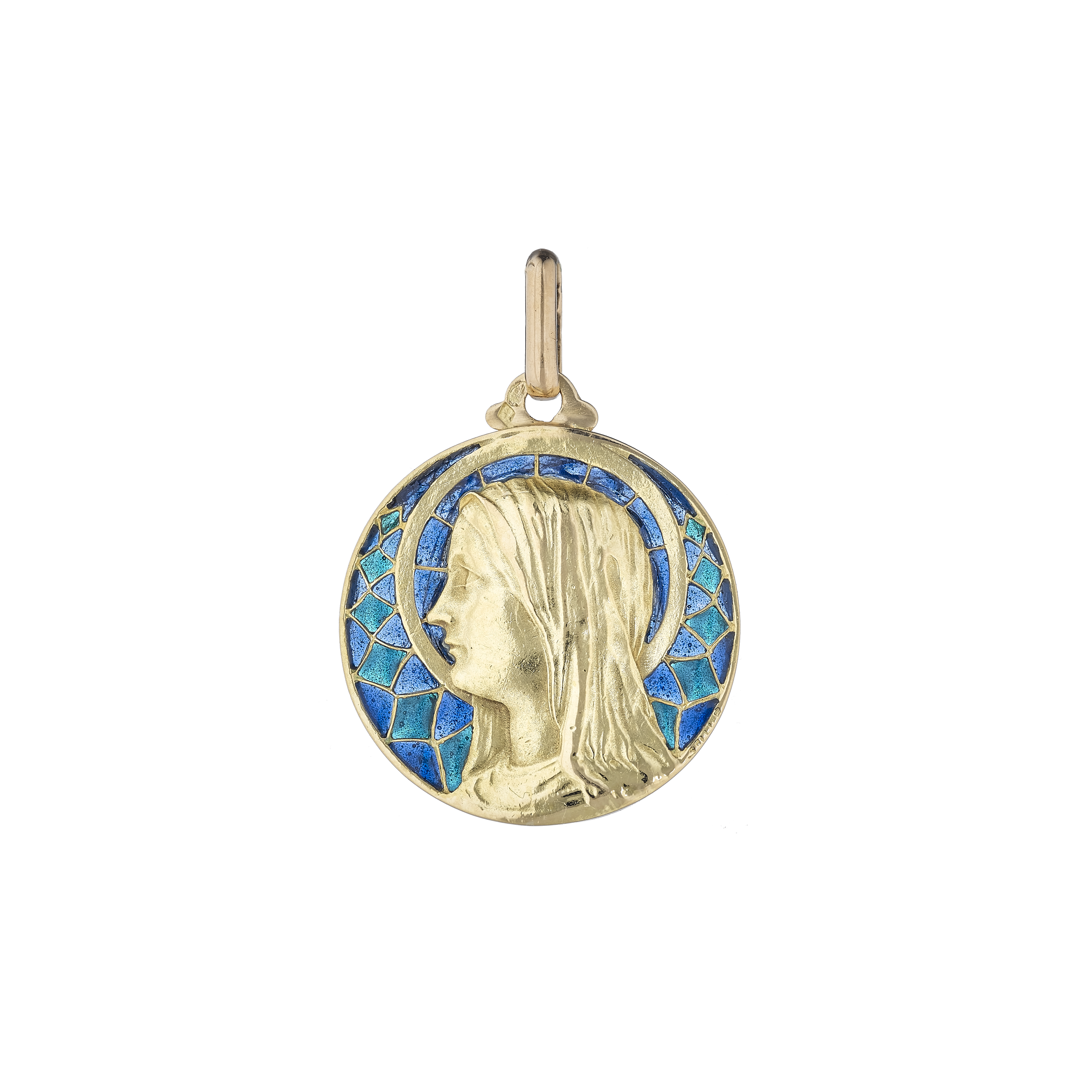 Médaille Vierge ronde cloisonnée émail vers 1900 Gerphagnon