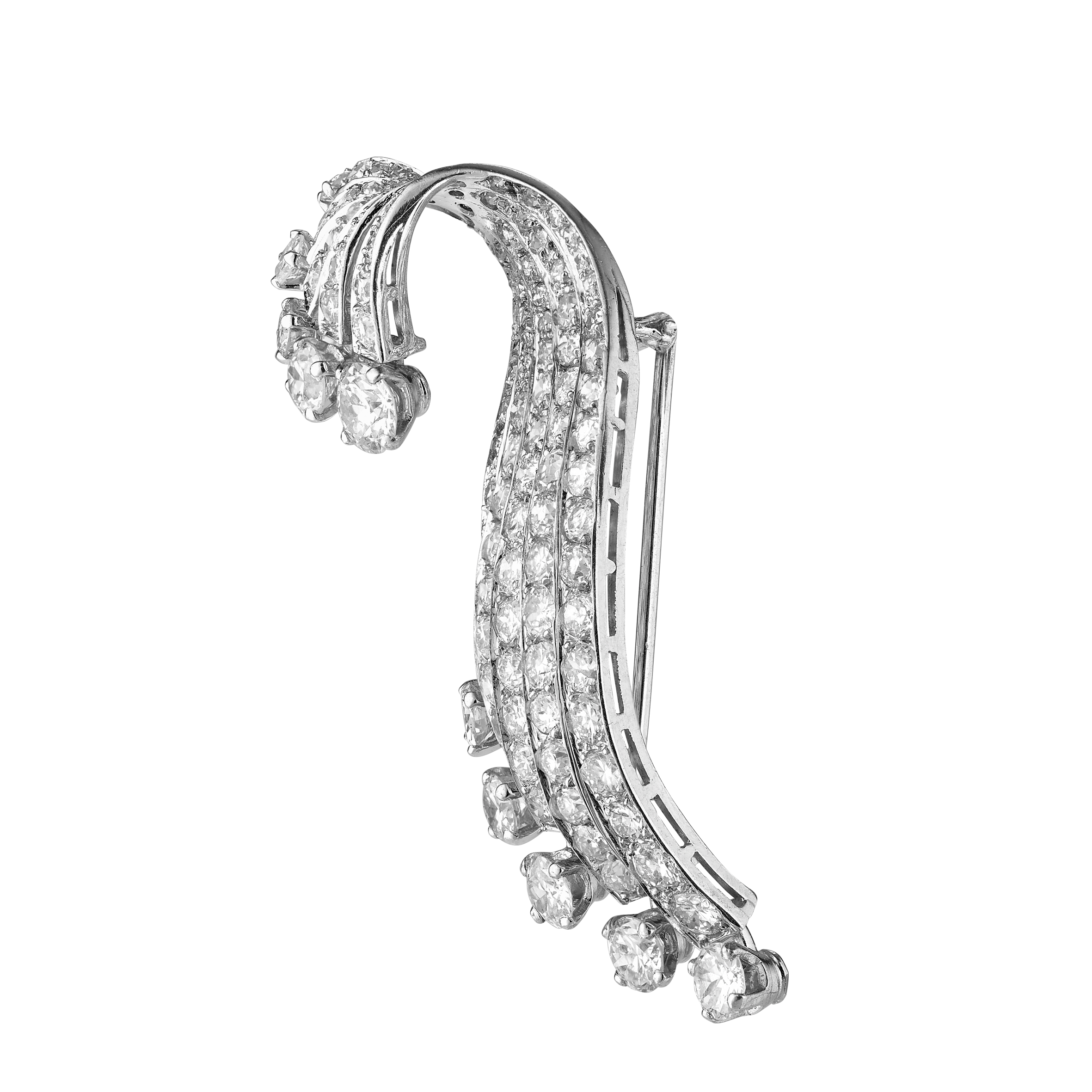 Clip volute diamants vers 1950 Gerphagnon