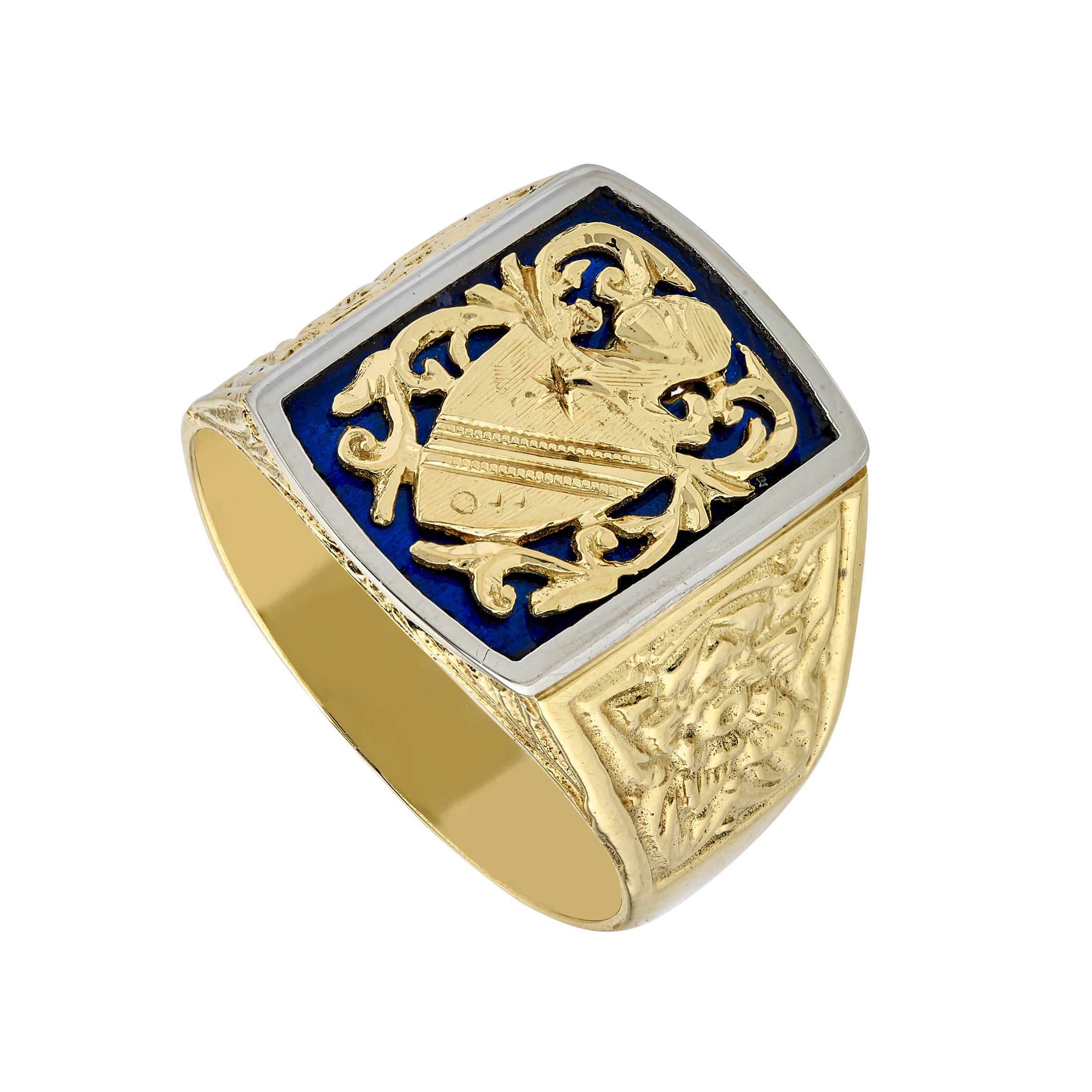 Chevalière ciselée émail bleu Gerphagnon