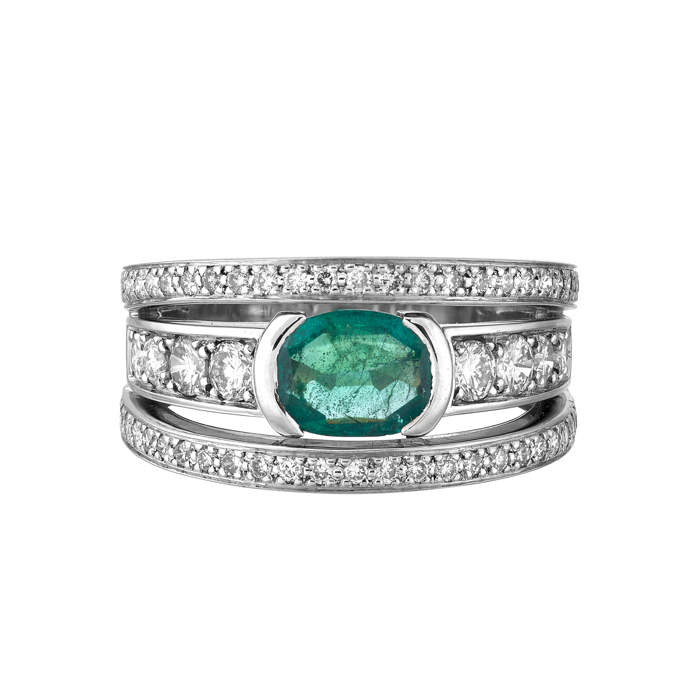 Bague jonc ajouré émeraude et diamants Gerphagnon