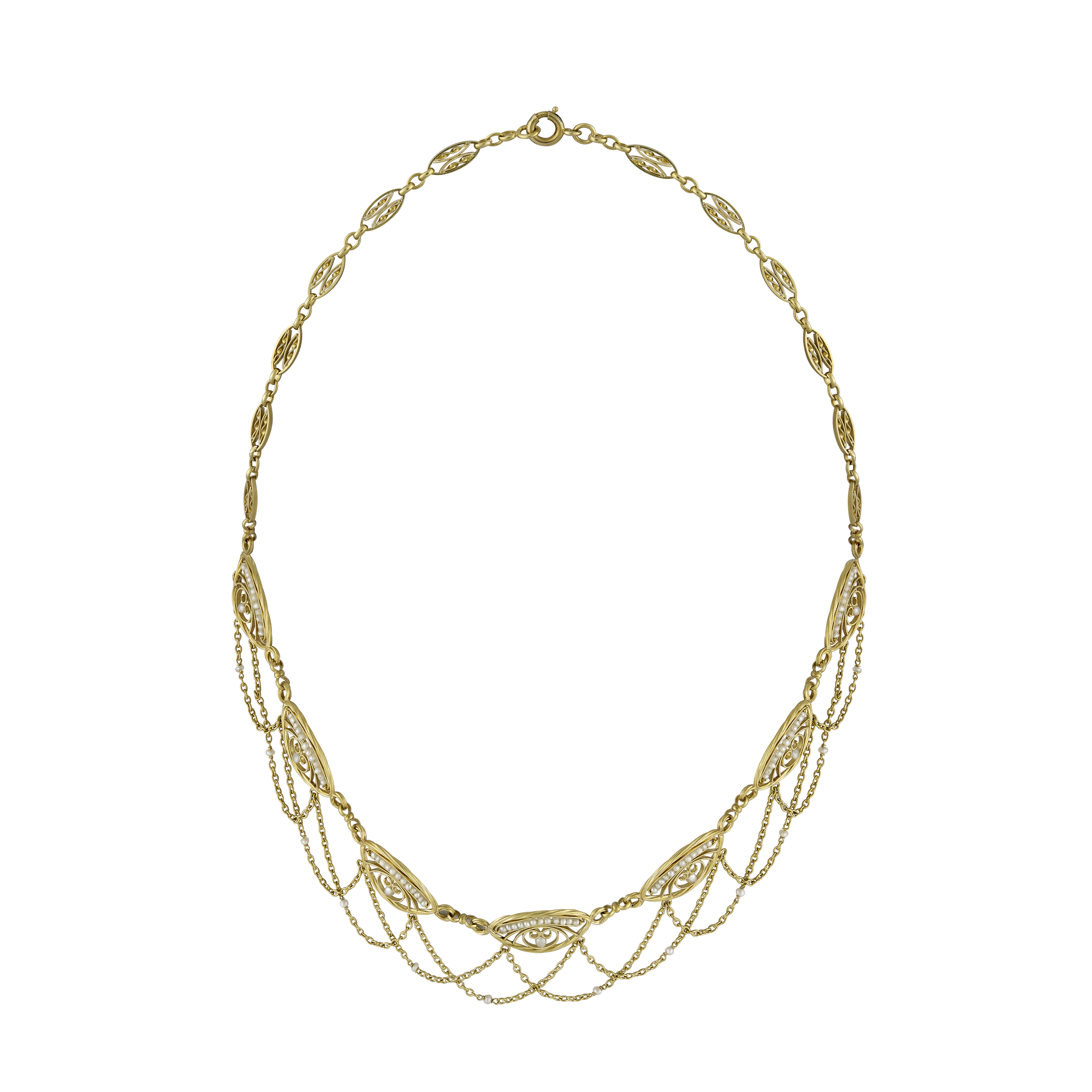Collier draperie filigranes et perles fines vers 1910 Gerphagnon