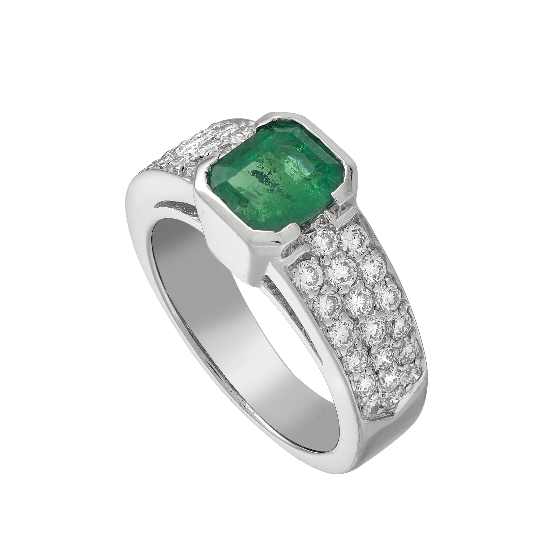 Bague émeraude pans coupés et brillants Gerphagnon