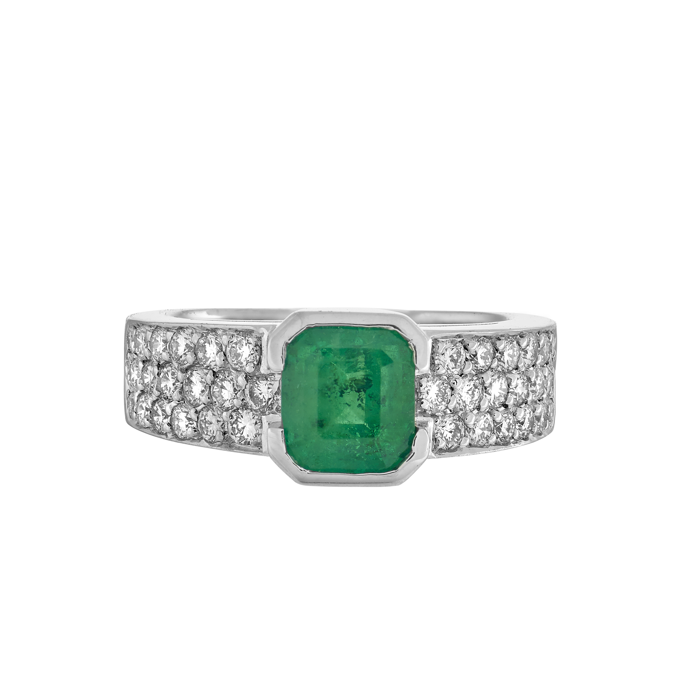Bague émeraude pans coupés et brillants Gerphagnon