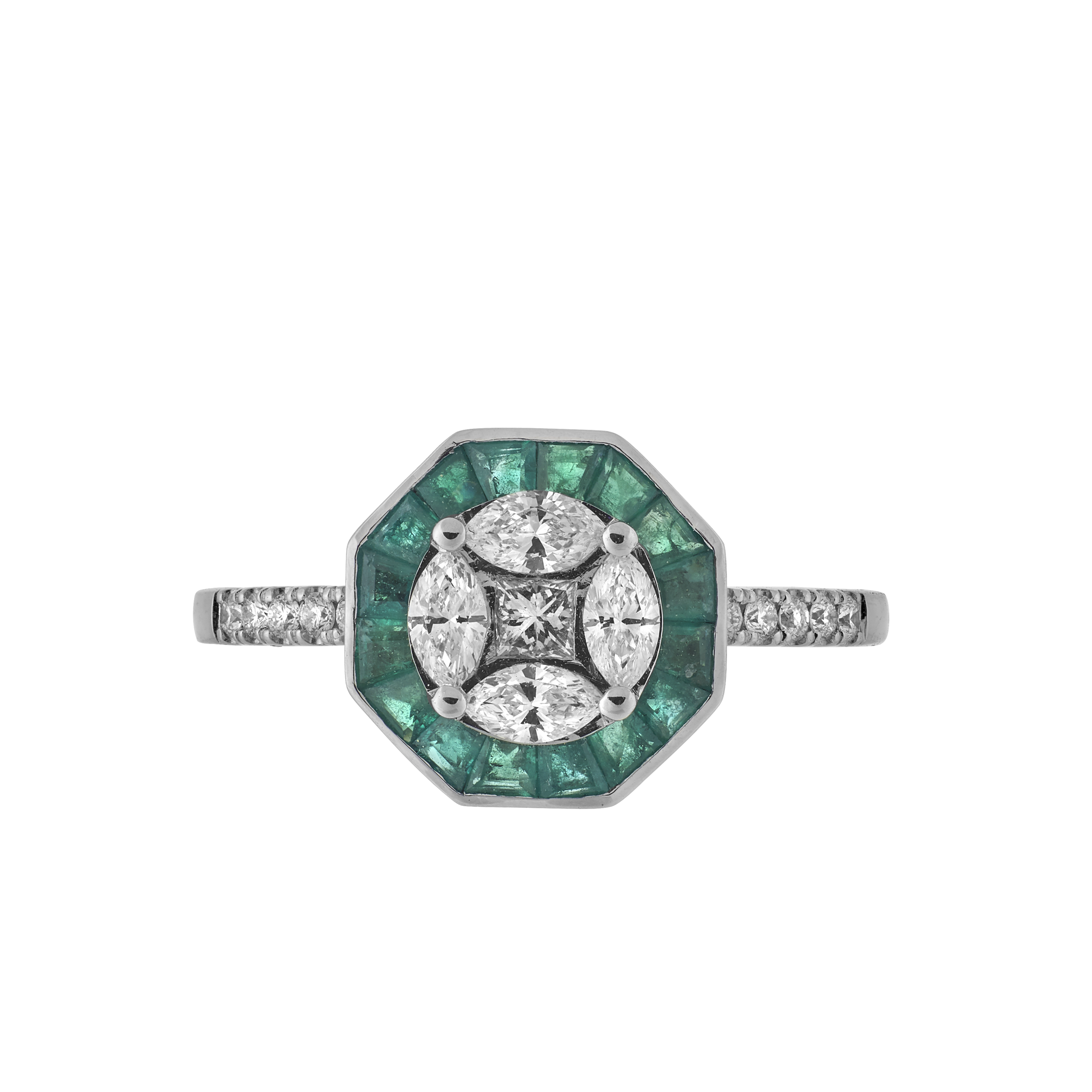 Bague style Art Déco émeraudes calibrées et diamants Gerphagnon