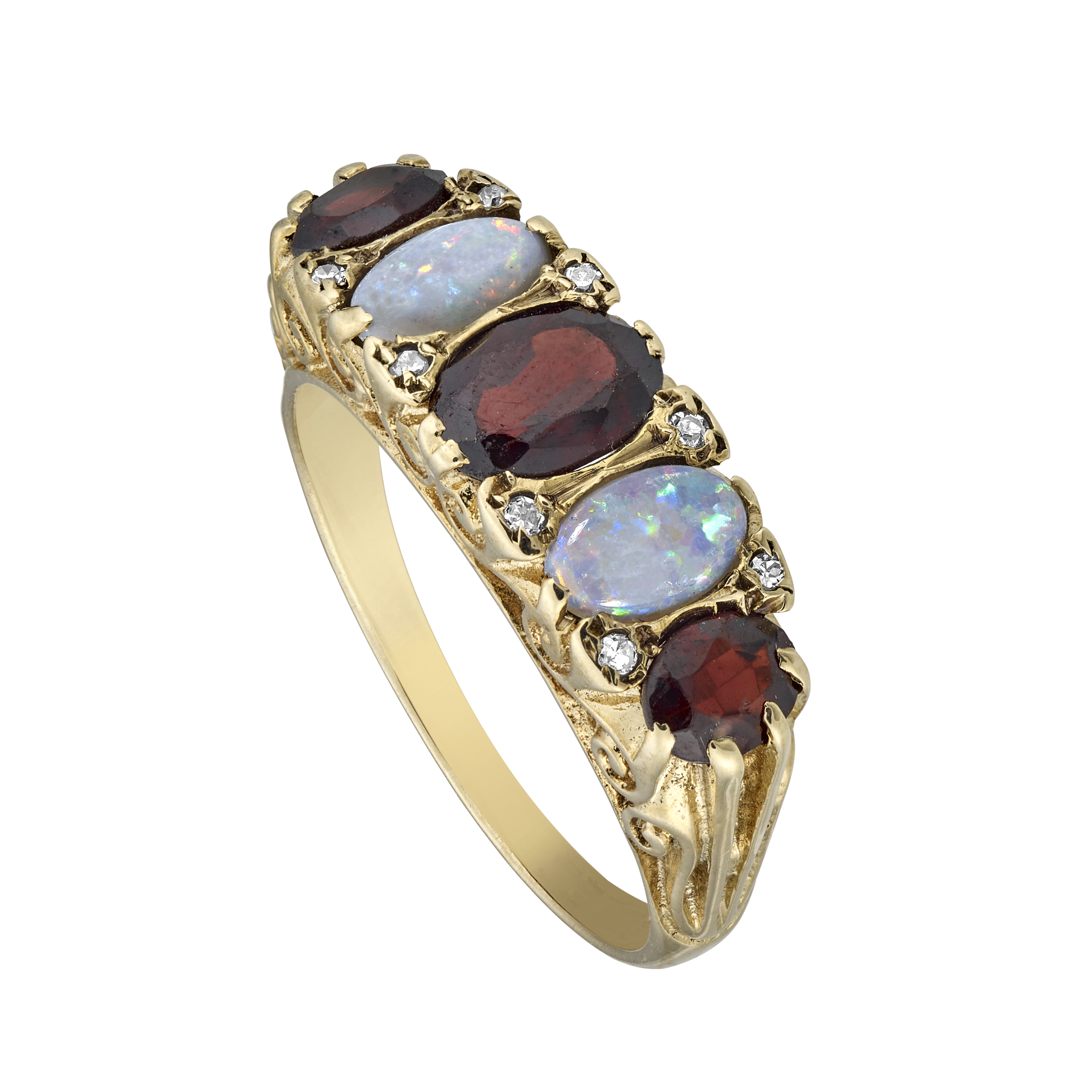 Bague jarretière opales et grenats fin XIXe Gerphagnon