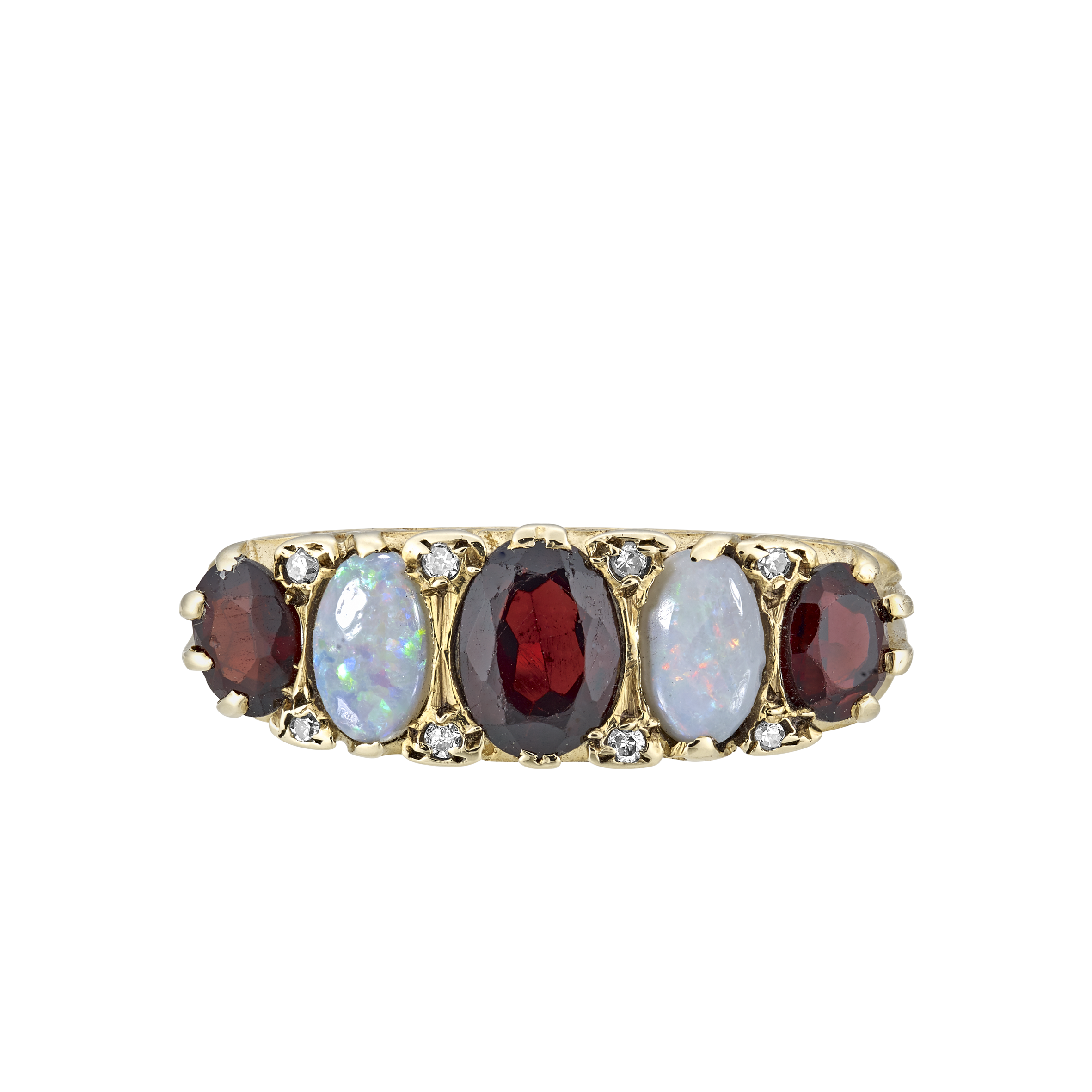Bague jarretière opales et grenats fin XIXe Gerphagnon