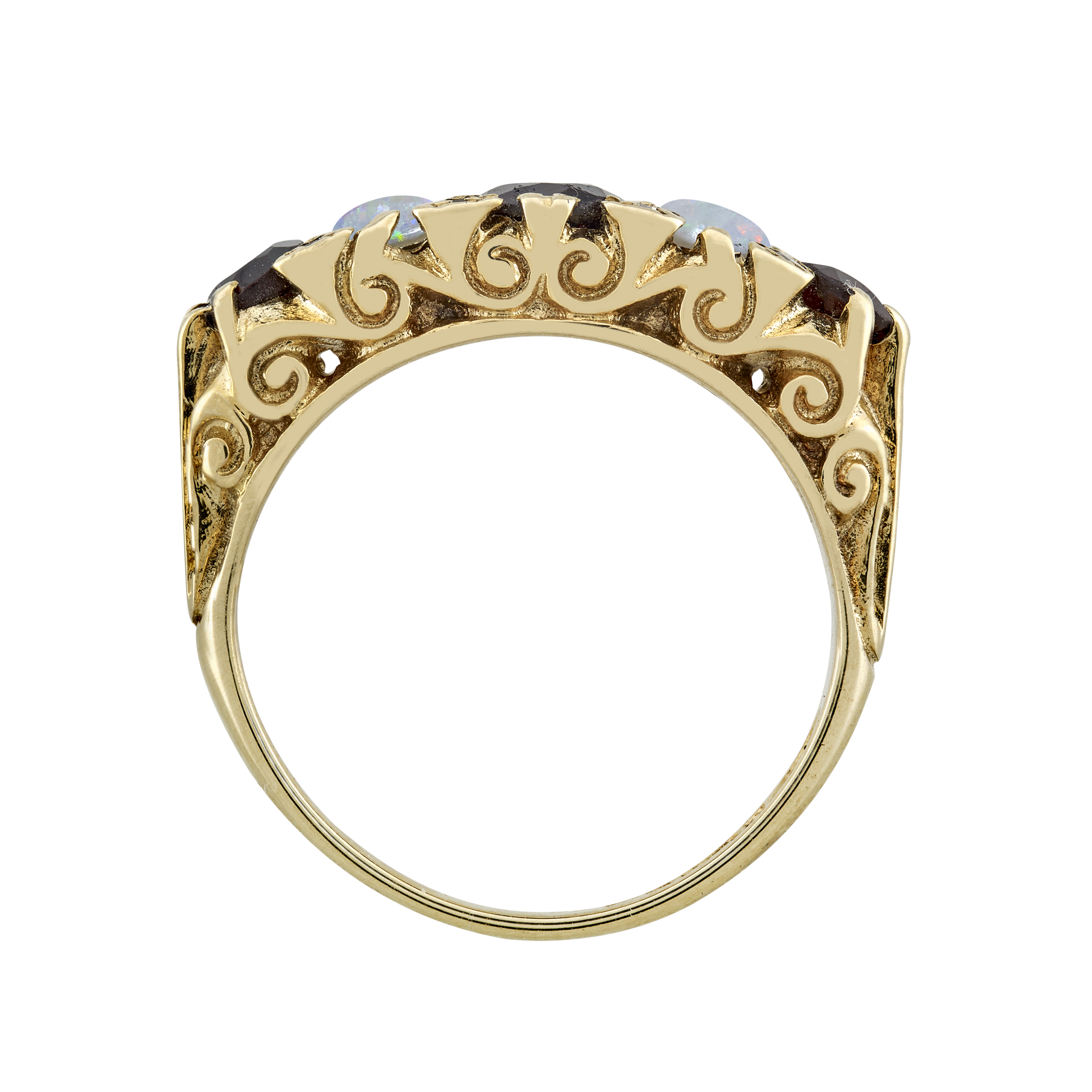 Bague jarretière opales et grenats fin XIXe Gerphagnon