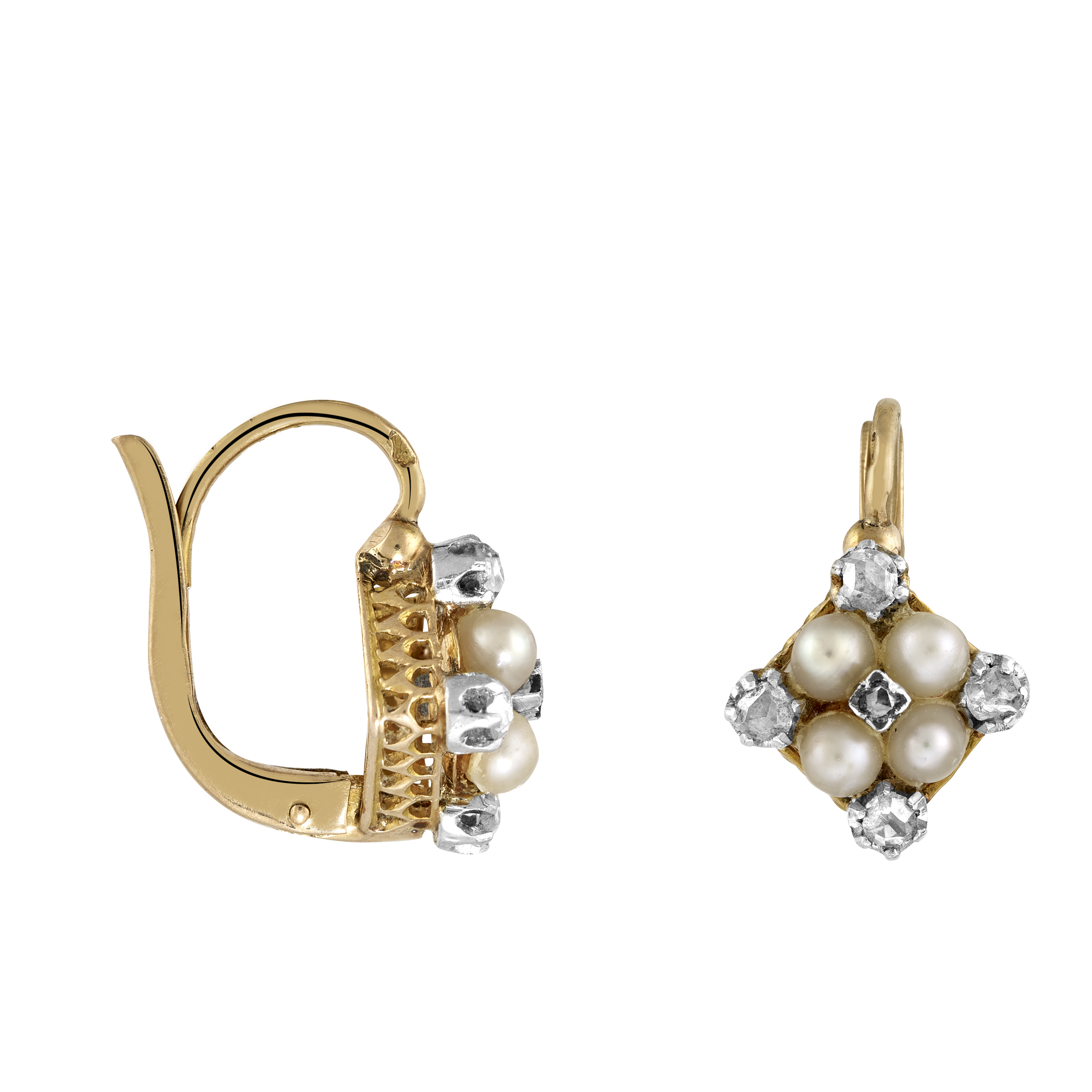 Boucles dormeuses perles fines et diamants Vers 1860 Gerphagnon