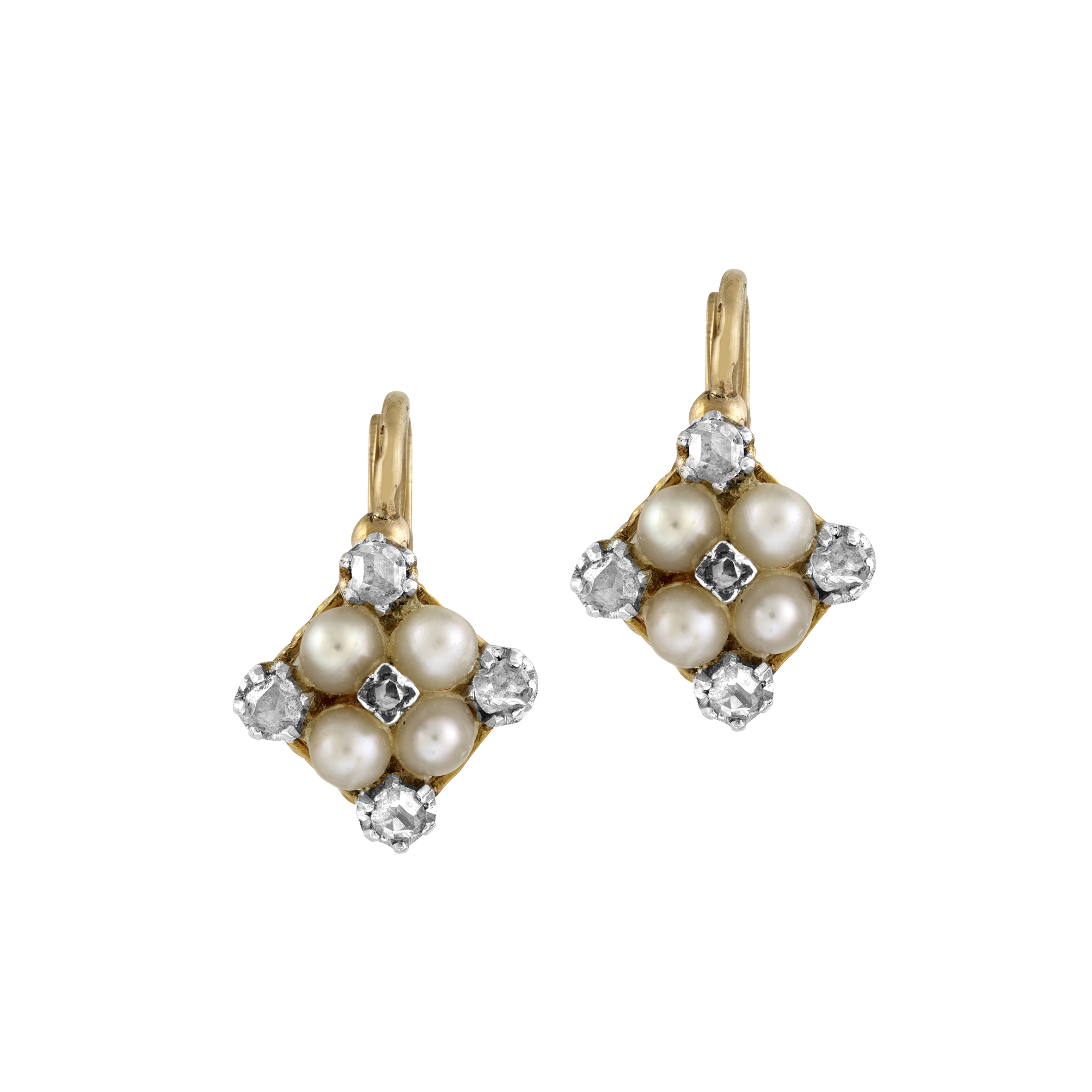 Boucles dormeuses perles fines et diamants Vers 1860 Gerphagnon
