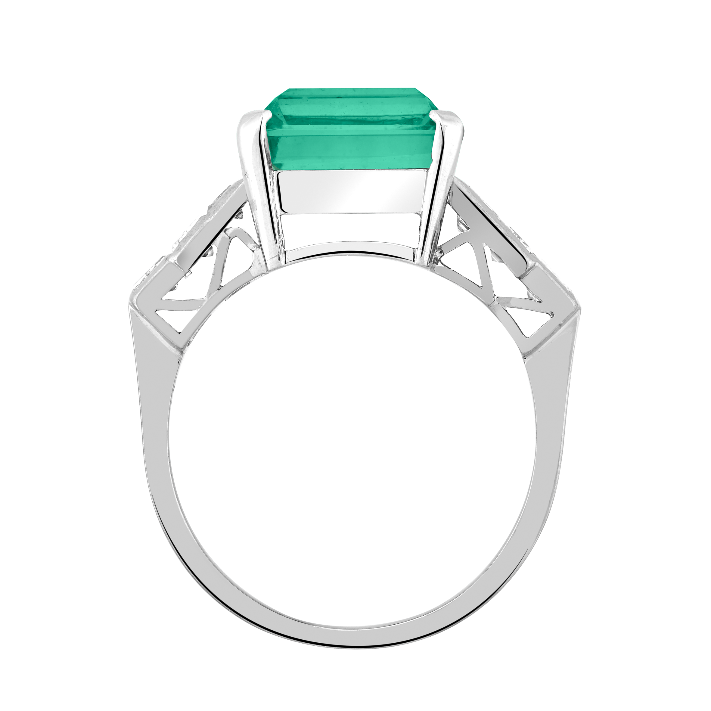 Bague platine émeraude Colombie 5,21 carats et diamants baguettes Gerphagnon
