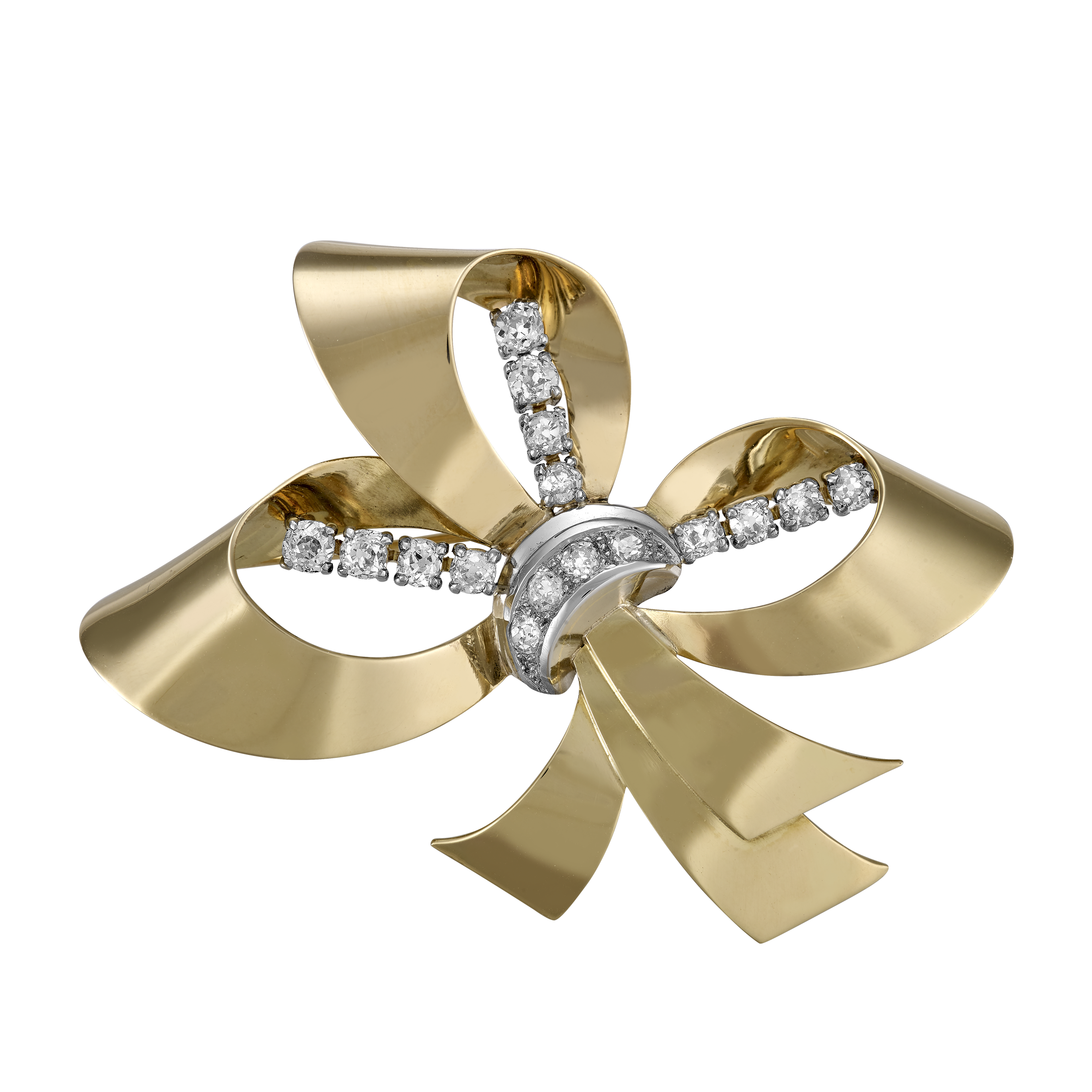 Broche Noeud diamants 1,60 carat vers 1940 Gerphagnon