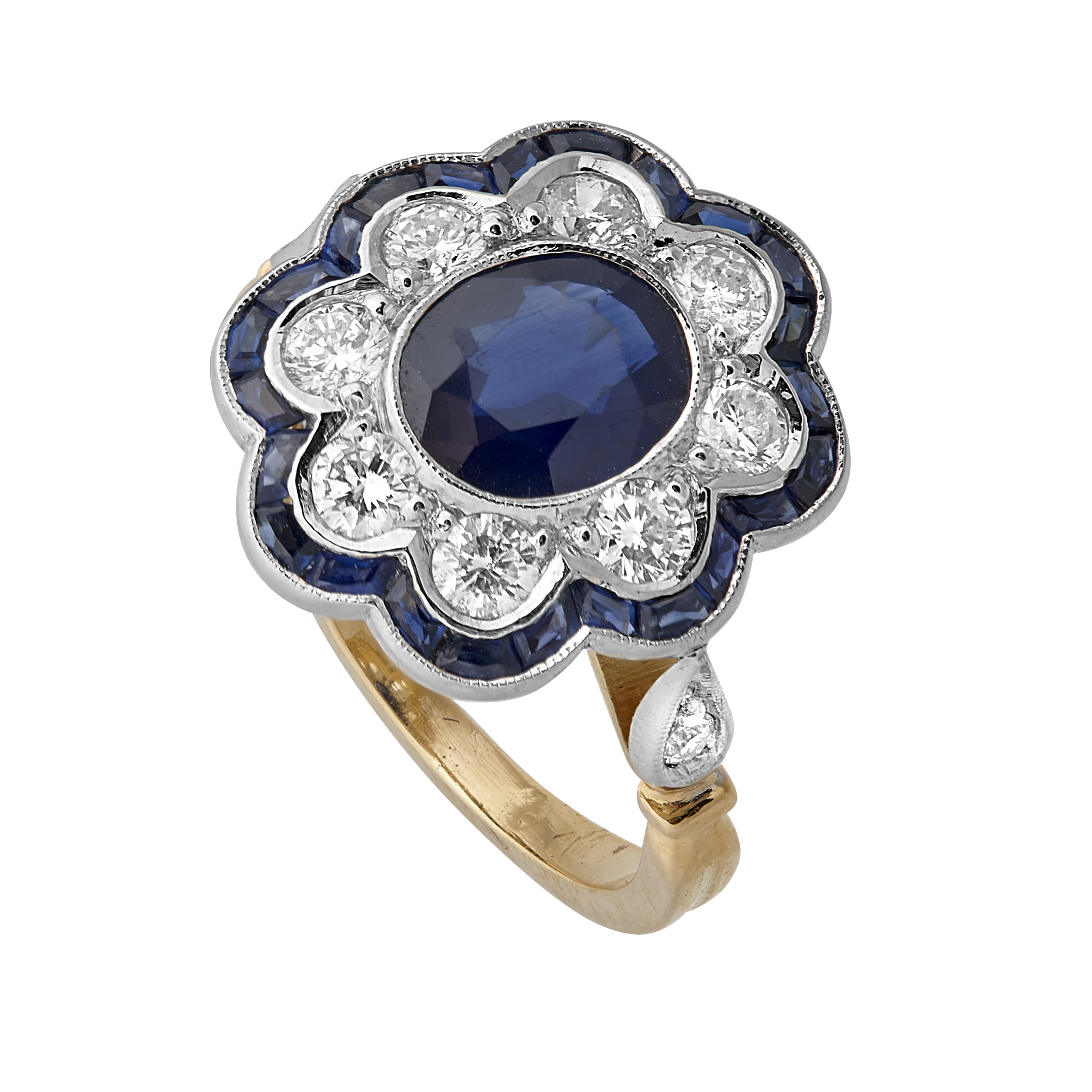 Bague festonnée saphir, calibrés et brillants style Art Déco Gerphagnon