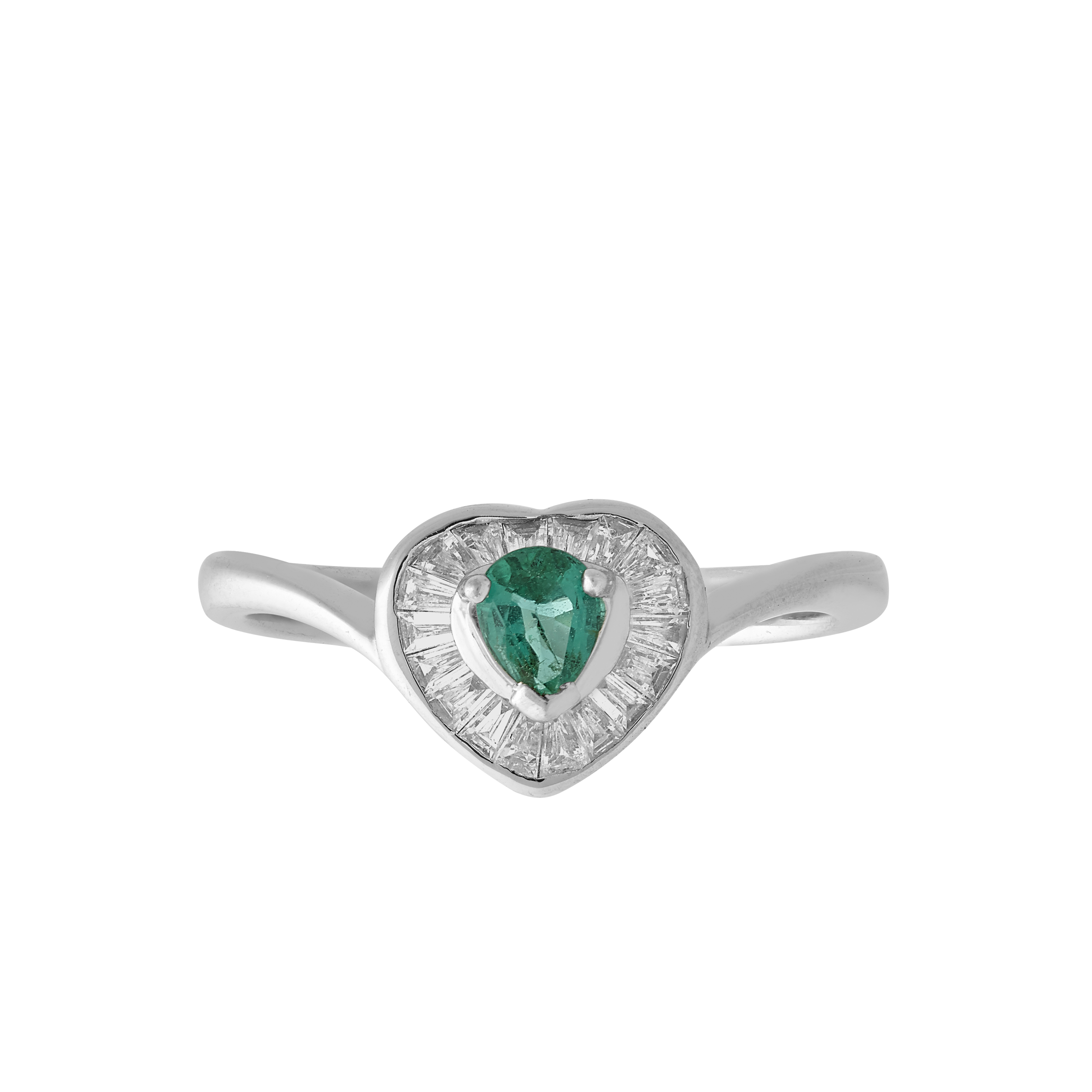 Bague Coeur émeraude poire et diamants baguettes Gerphagnon