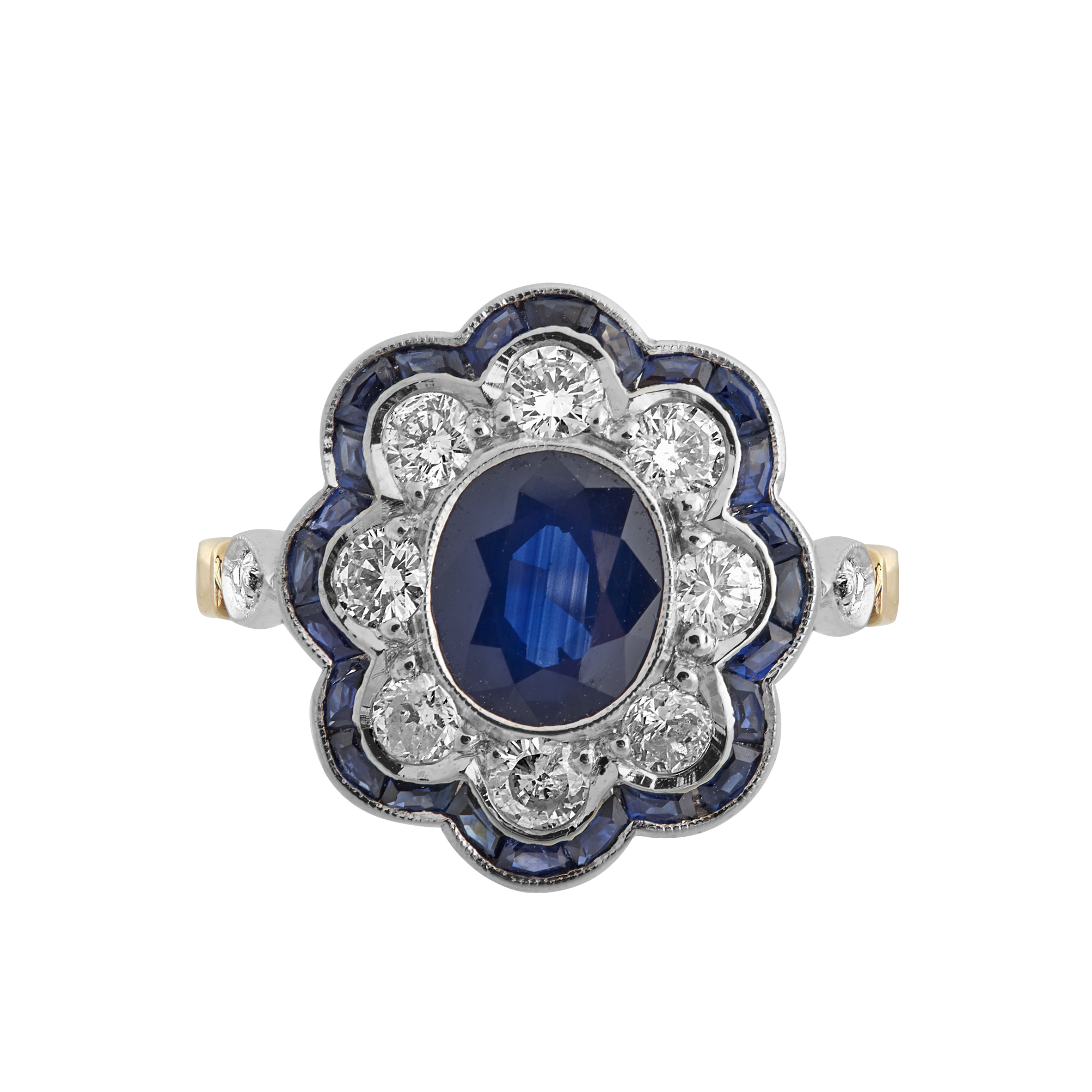 Bague festonnée saphir, calibrés et brillants style Art Déco Gerphagnon