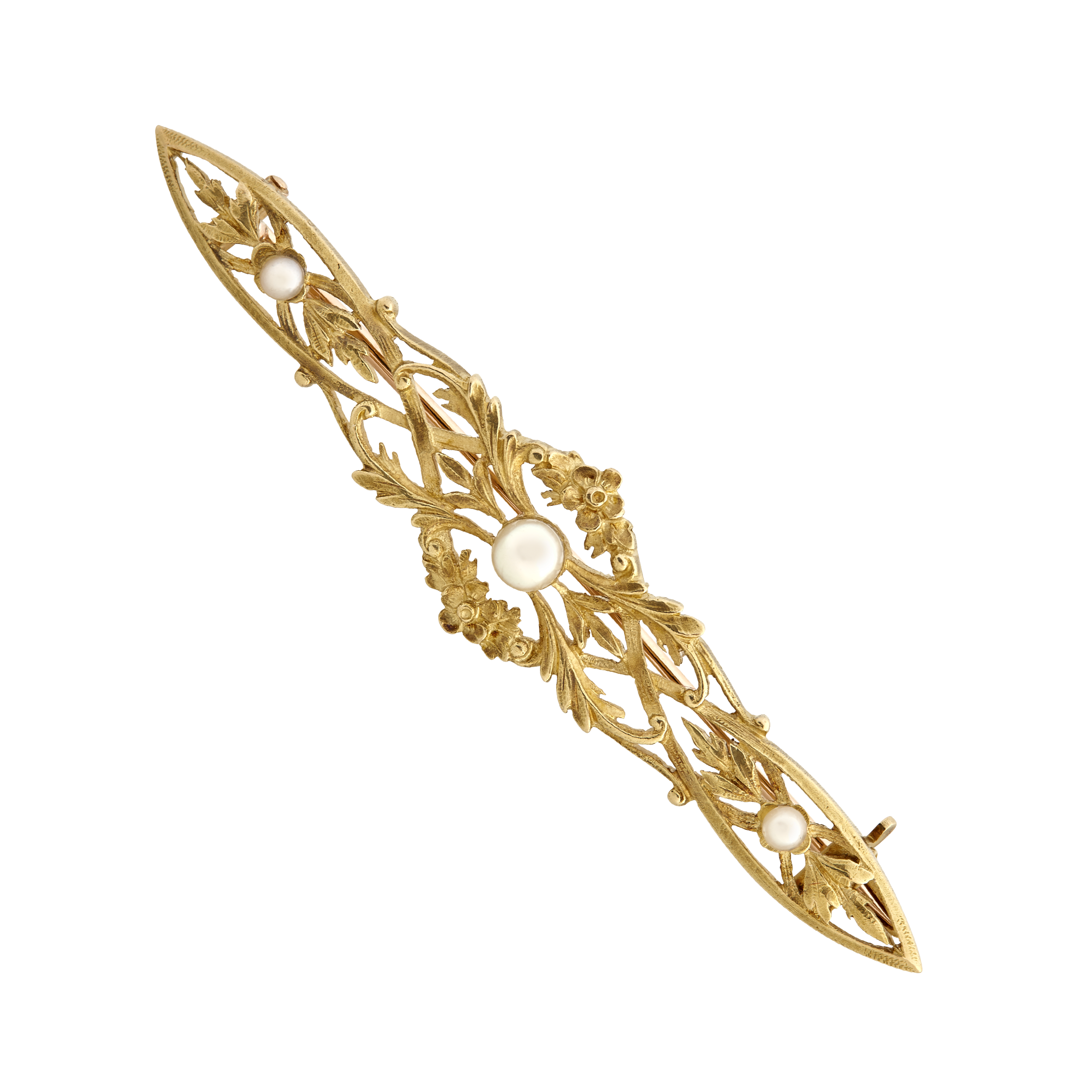 Broche barrette motif floral et perles fines fin XIXe Gerphagnon