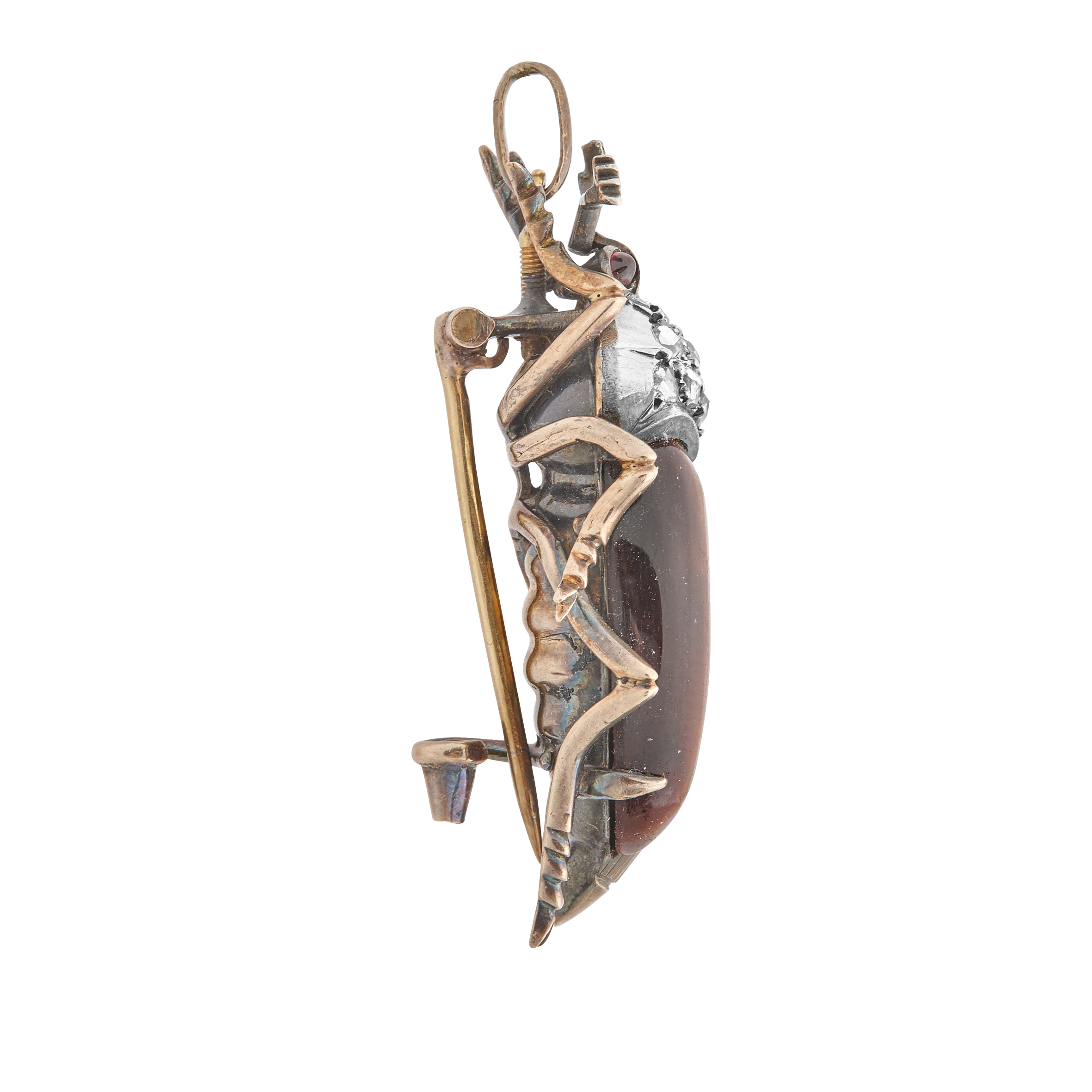 Broche pendentif scarabée oeil de tigre Napoléon III Gerphagnon