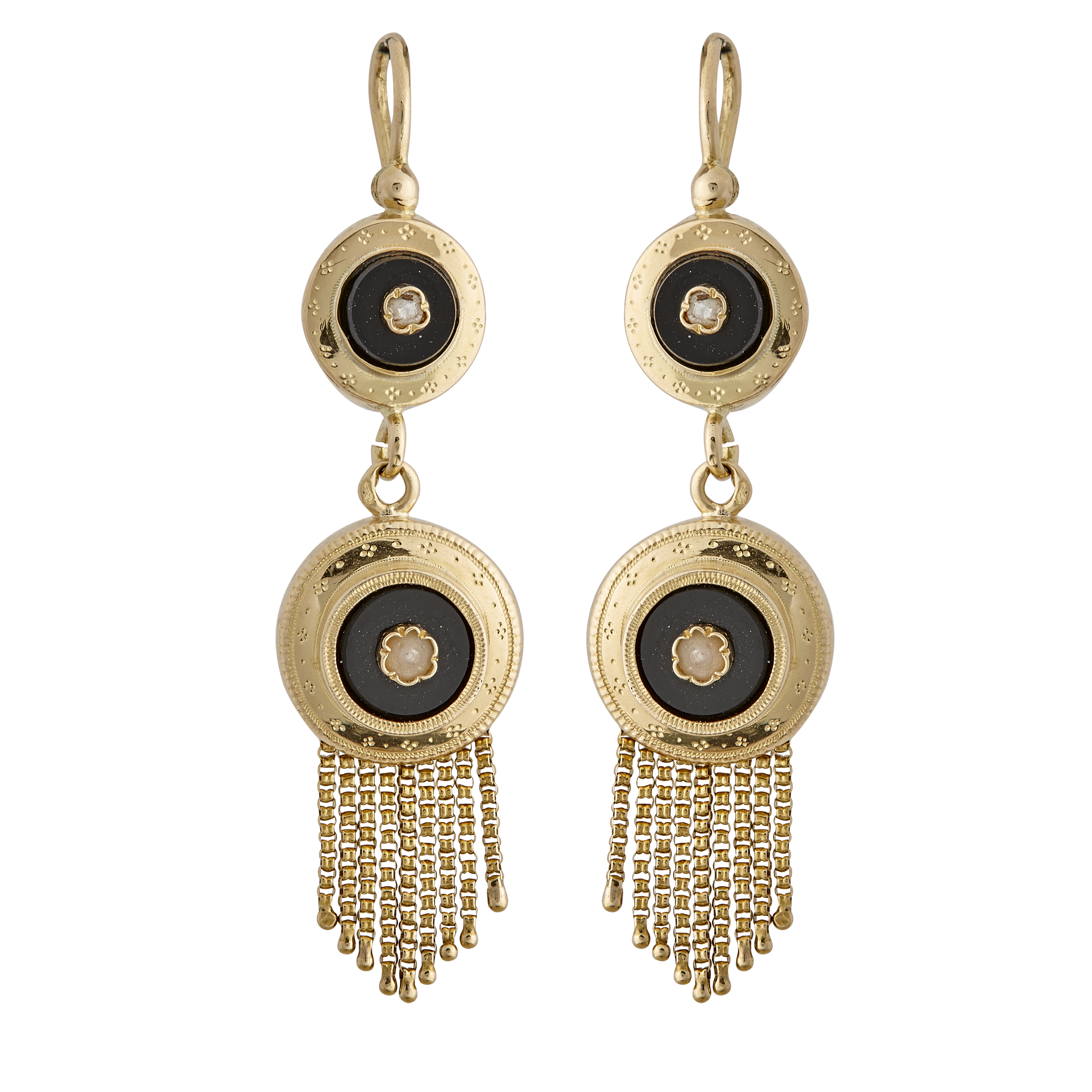Boucles pendantes onyx, pampilles et 1/2 perles fines Naopléon III Gerphagnon