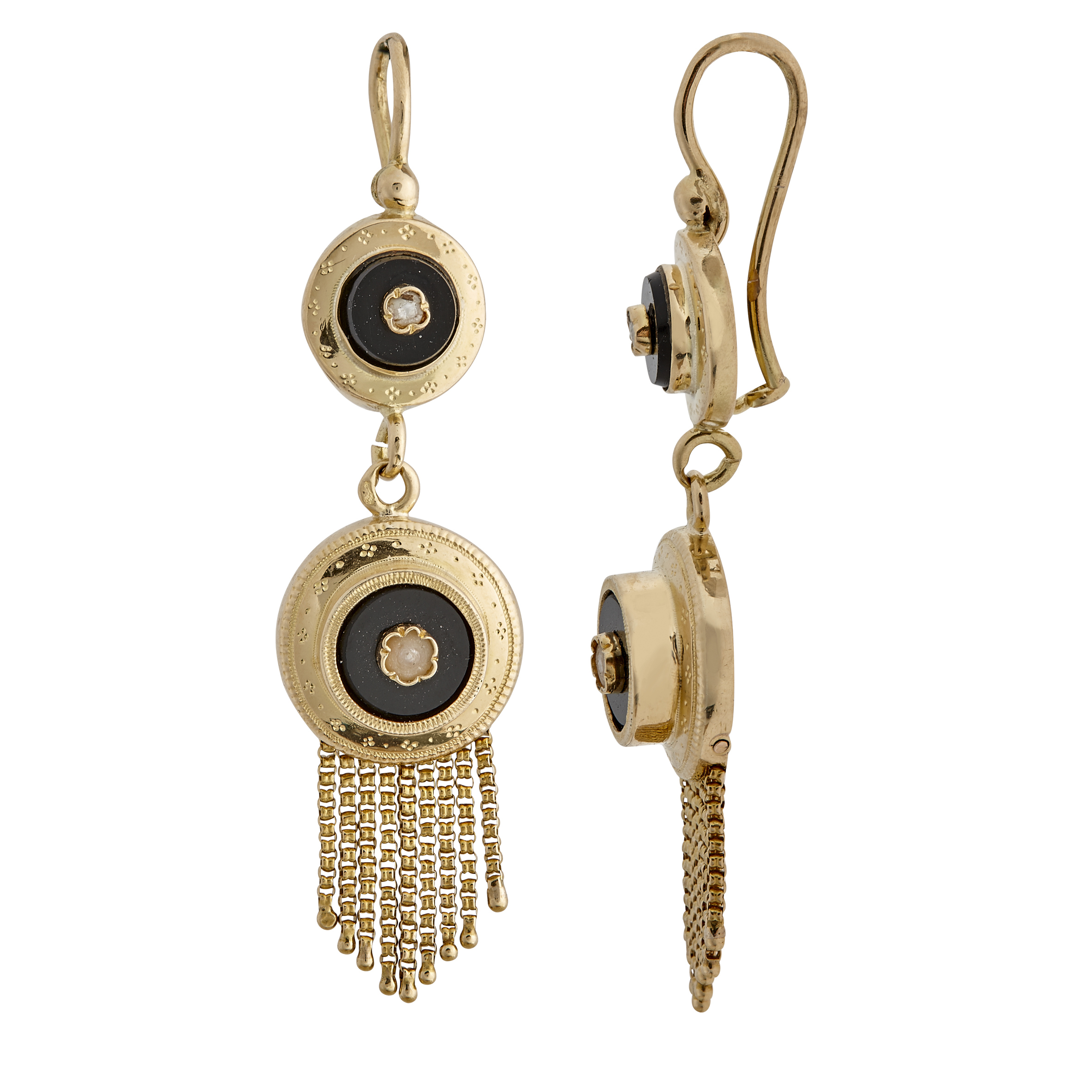 Boucles pendantes onyx, pampilles et 1/2 perles fines Naopléon III Gerphagnon