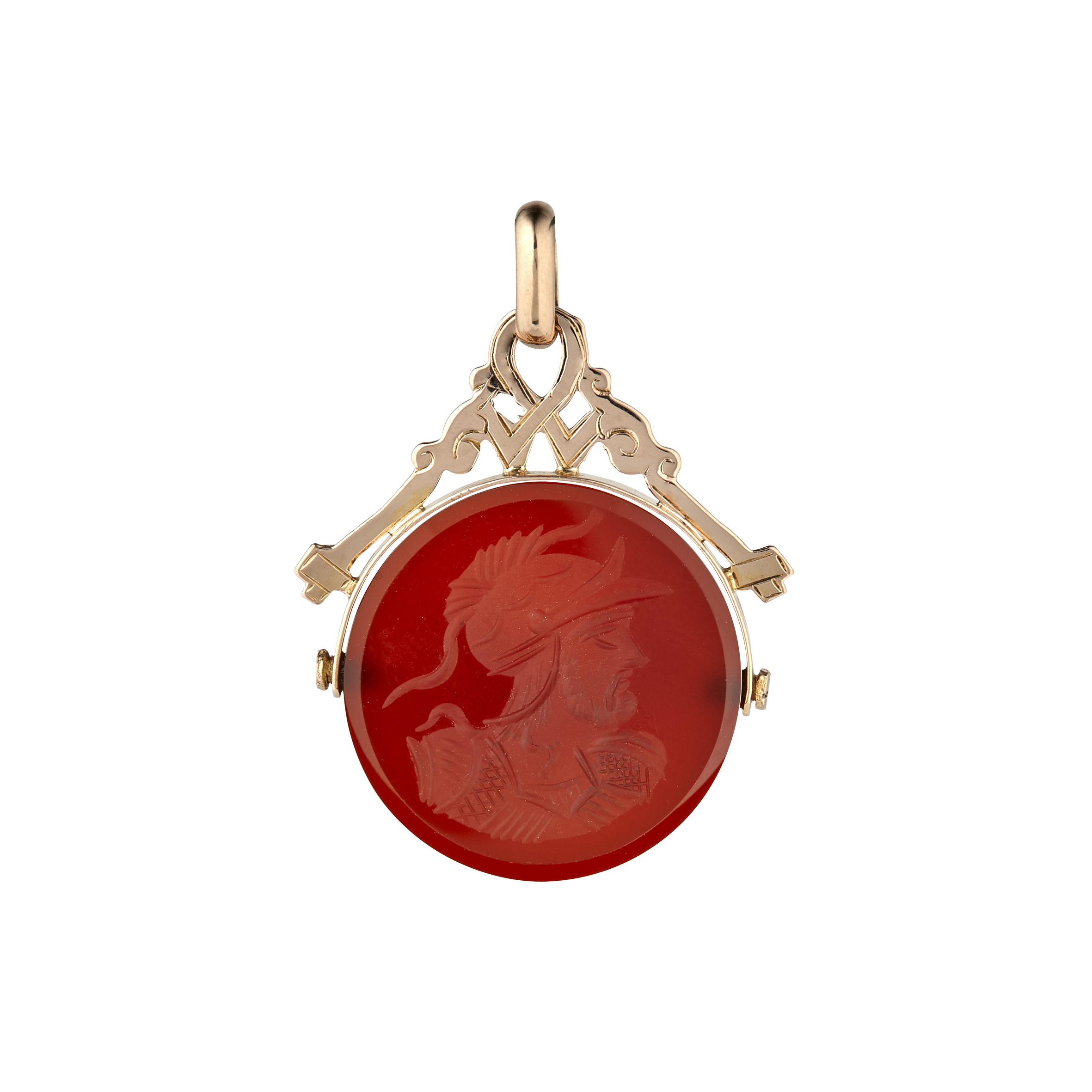 Pendentif pivotant intaille sur cornaline vers 1870 Gerphagnon