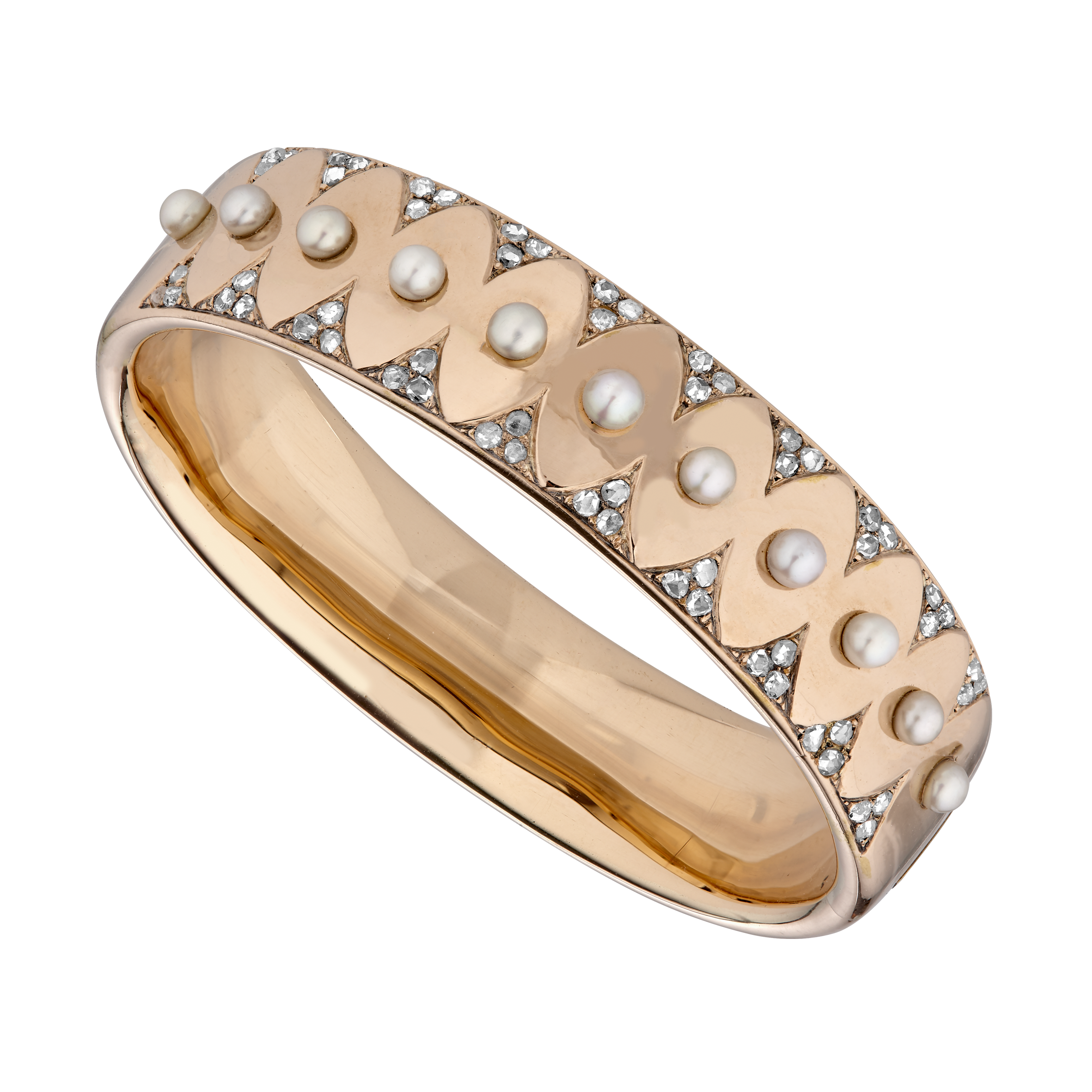 Bracelet perles fines et roses de diamants vers 1860 Gerphagnon